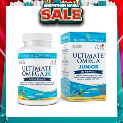 NORDIC NATURALS - Ultimate Omega Junior Dietary Supplment Mini Softgel Strawberry Flavor Suitable for Kids Age 6 to 12yrs old (To Support Brain Health Mood & Learning) 90s