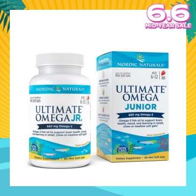 NORDIC NATURALS Ultimate Omega Junior Dietary Supplment Mini Softgel Strawberry Flavor Suitable for Kids Age 6 to 12yrs old (To Support Brain Health Mood & Learning) 90s