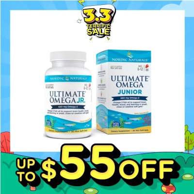 NORDIC NATURALS Ultimate Omega Junior Dietary Supplment Mini Softgel Strawberry Flavor Suitable for Kids Age 6 to 12yrs old (To Support Brain Health Mood & Learning) 90s