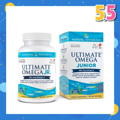 NORDIC NATURALS Ultimate Omega Junior Dietary Supplment Mini Softgel Strawberry Flavor Suitable for Kids Age 6 to 12yrs old (To Support Brain Health Mood & Learning) 90s
