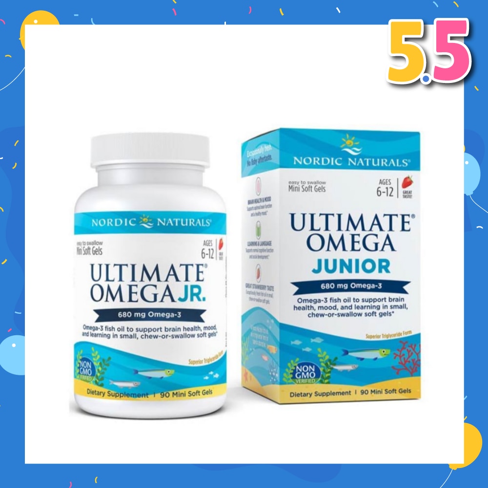 Ultimate Omega Junior Dietary Supplment Mini Softgel Strawberry Flavor Suitable for Kids Age 6 to 12yrs old (To Support Brain Health Mood & Learning) 90s