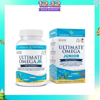NORDIC NATURALS Ultimate Omega Junior Dietary Supplment Mini Softgel Strawberry Flavor Suitable for Kids Age 6 to 12yrs old (To Support Brain Health Mood & Learning) 90s