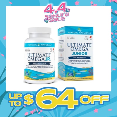 NORDIC NATURALS - Ultimate Omega Junior Dietary Supplment Mini Softgel Strawberry Flavor Suitable for Kids Age 6 to 12yrs old (To Support Brain Health Mood & Learning) 90s