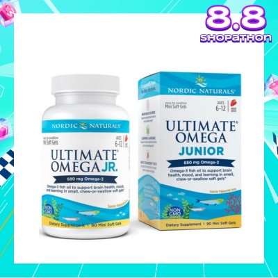 NORDIC NATURALS Ultimate Omega Junior Dietary Supplment Mini Softgel Strawberry Flavor Suitable for Kids Age 6 to 12yrs old (To Support Brain Health Mood & Learning) 90s