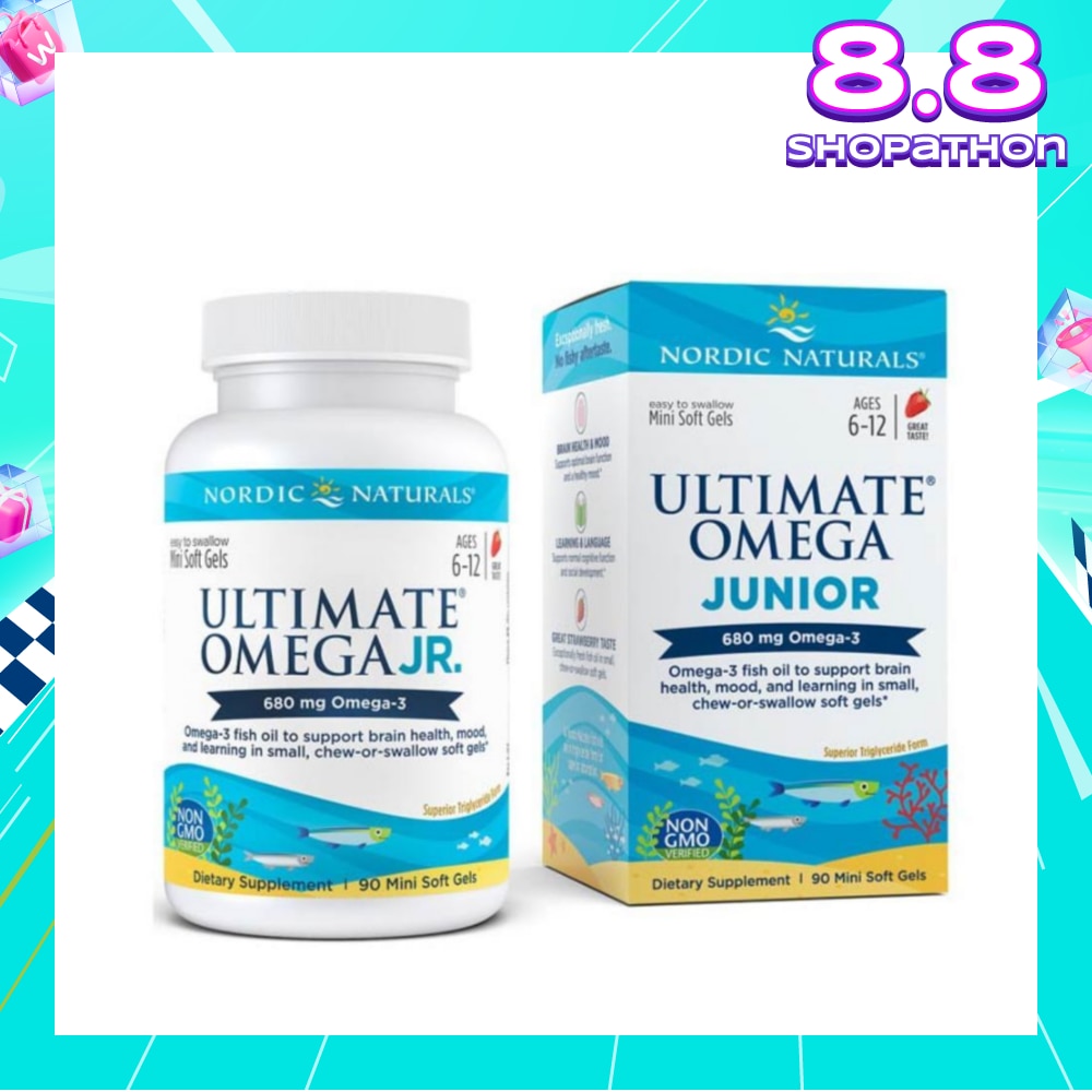 Ultimate Omega Junior Dietary Supplment Mini Softgel Strawberry Flavor Suitable for Kids Age 6 to 12yrs old (To Support Brain Health Mood & Learning) 90s