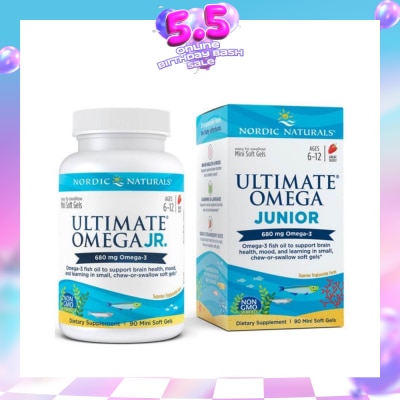 NORDIC NATURALS - Ultimate Omega Junior Dietary Supplment Mini Softgel Strawberry Flavor Suitable for Kids Age 6 to 12yrs old (To Support Brain Health Mood & Learning) 90s