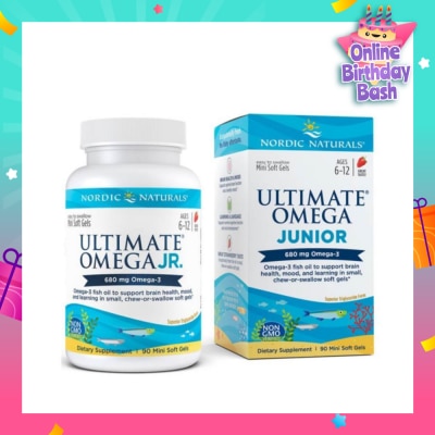 NORDIC NATURALS Ultimate Omega Junior Dietary Supplment Mini Softgel Strawberry Flavor Suitable for Kids Age 6 to 12yrs old (To Support Brain Health Mood & Learning) 90s