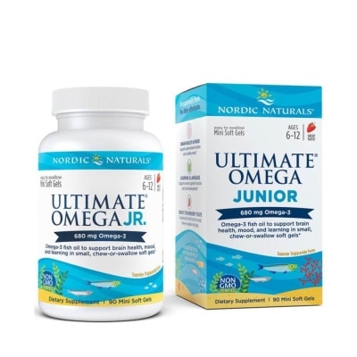 NORDIC NATURALS Ultimate Omega Junior Dietary Supplment Mini Softgel Strawberry Flavor Suitable for Kids Age 6 to 12yrs old (To Support Brain Health Mood & Learning) 90s