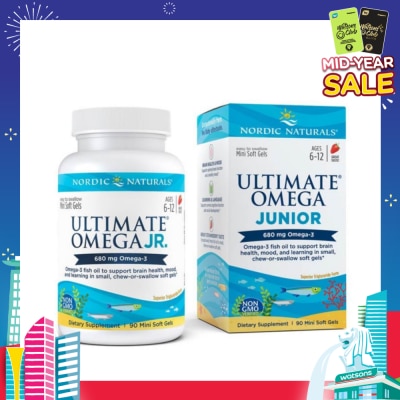 NORDIC NATURALS Ultimate Omega Junior Dietary Supplment Mini Softgel Strawberry Flavor Suitable for Kids Age 6 to 12yrs old (To Support Brain Health Mood & Learning) 90s