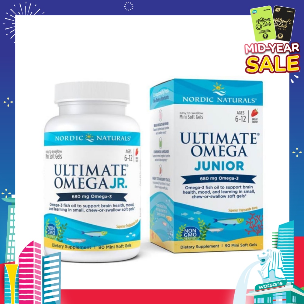 Ultimate Omega Junior Dietary Supplment Mini Softgel Strawberry Flavor Suitable for Kids Age 6 to 12yrs old (To Support Brain Health Mood & Learning) 90s