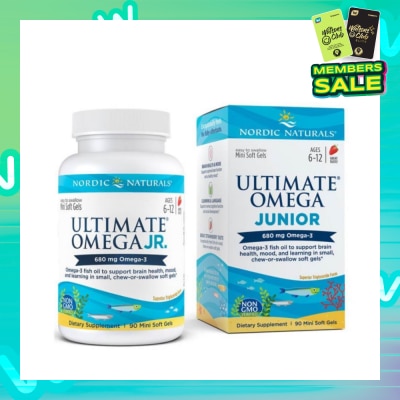 NORDIC NATURALS Ultimate Omega Junior Dietary Supplment Mini Softgel Strawberry Flavor Suitable for Kids Age 6 to 12yrs old (To Support Brain Health Mood & Learning) 90s