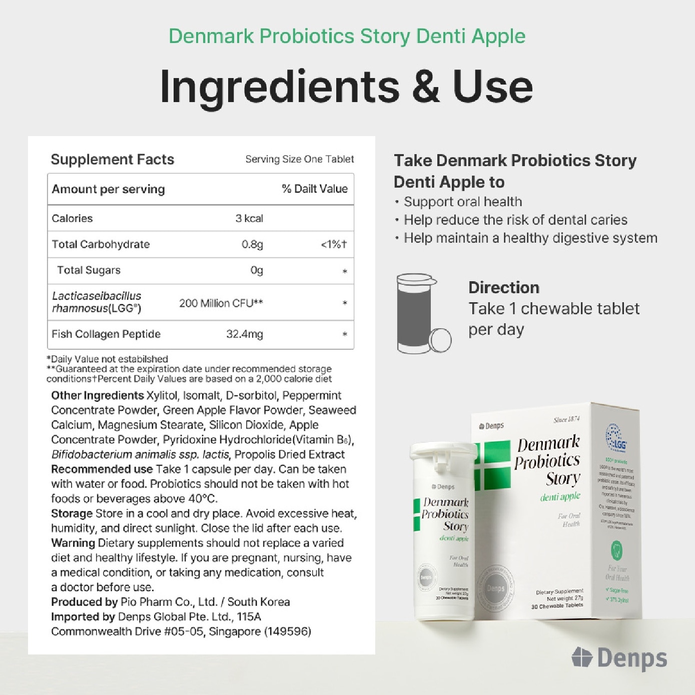 [CNY] Denmark Probiotics Story Denti Apple For Oral Health Chewable Tablet 30s