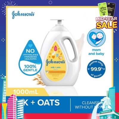 JOHNSON'S Baby Baby Milk + Oats Moisturizing Bath Cleanses Without Drying (Washes Away 99.9% Germs) 1000ml
