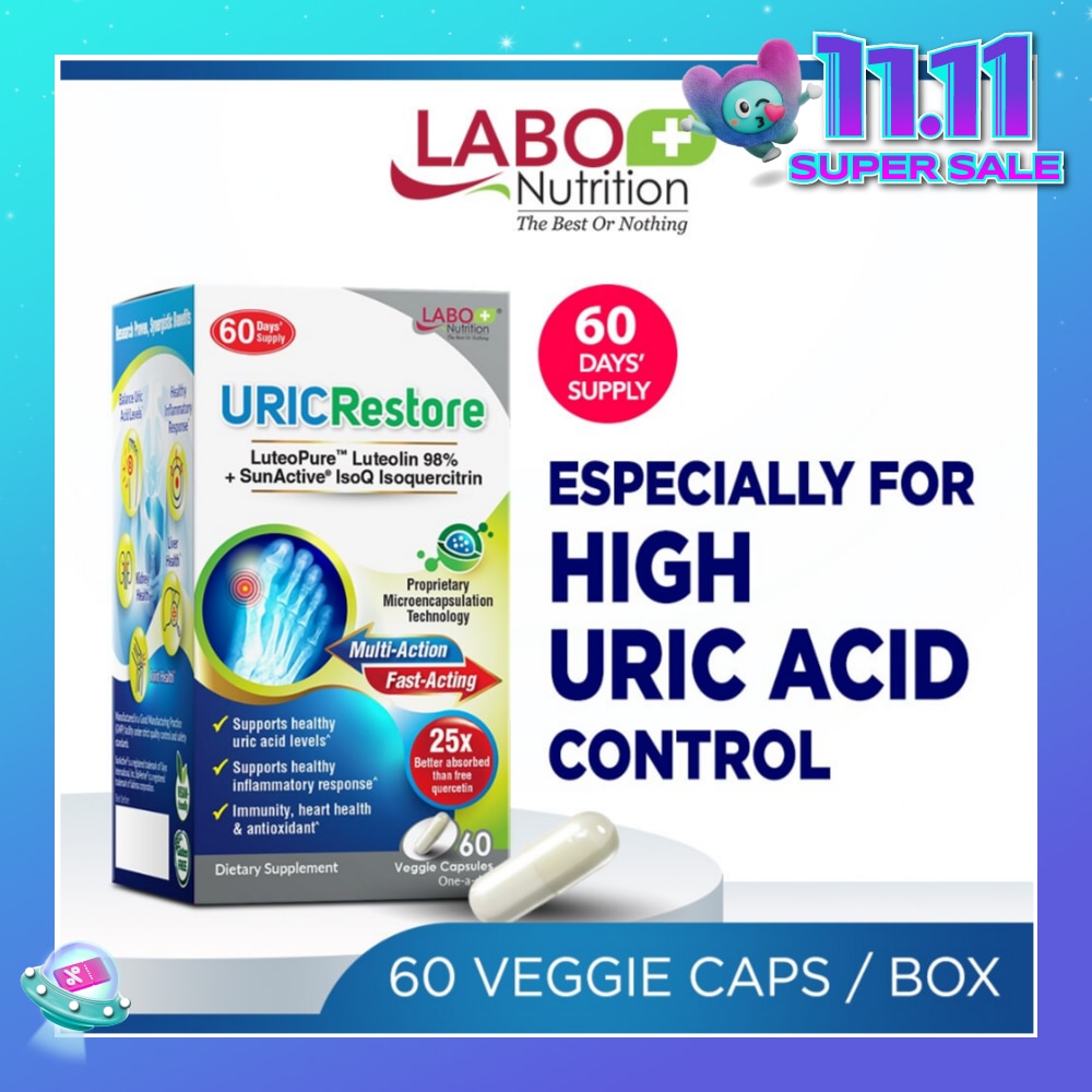 URICRestore Dietary Supplement Veggie Cap (Luteolin & Quercetin For Healthy Uric Acid Level & Gout Joint Kidney Support) 60s