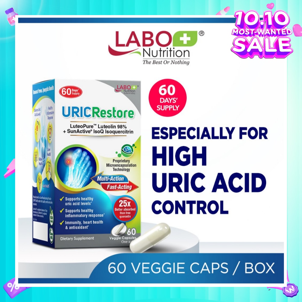 URICRestore Dietary Supplement Veggie Cap (Luteolin & Quercetin For Healthy Uric Acid Level & Gout Joint Kidney Support) 60s