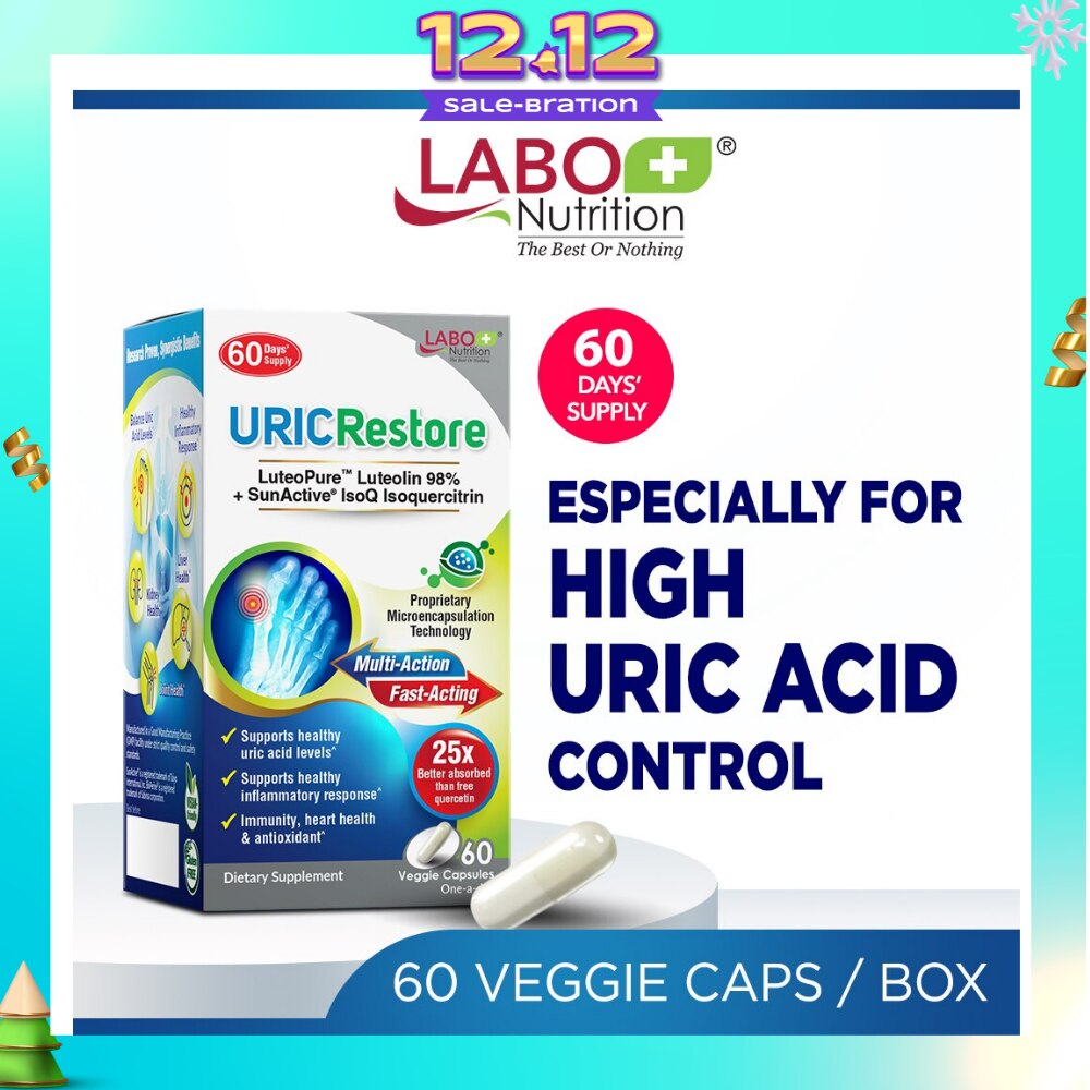 URICRestore Dietary Supplement Veggie Cap (Luteolin & Quercetin For Healthy Uric Acid Level & Gout Joint Kidney Support) 60s