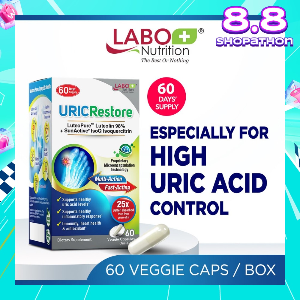 URICRestore Dietary Supplement Veggie Cap (Luteolin & Quercetin For Healthy Uric Acid Level & Gout Joint Kidney Support) 60s