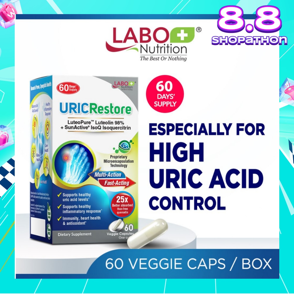 URICRestore Dietary Supplement Veggie Cap (Luteolin & Quercetin For Healthy Uric Acid Level & Gout Joint Kidney Support) 60s
