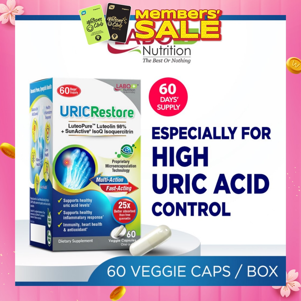 URICRestore Dietary Supplement Veggie Cap (Luteolin & Quercetin For Healthy Uric Acid Level & Gout Joint Kidney Support) 60s