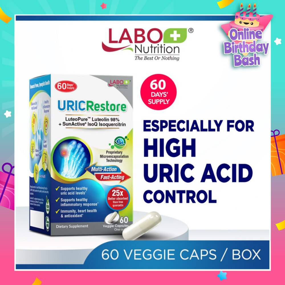 URICRestore Dietary Supplement Veggie Cap (Luteolin & Quercetin For Healthy Uric Acid Level & Gout Joint Kidney Support) 60s