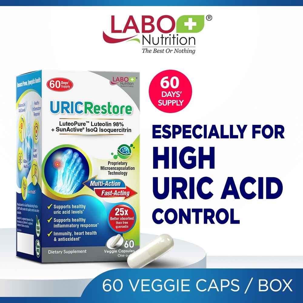 URICRestore Dietary Supplement Veggie Cap (Luteolin & Quercetin For Healthy Uric Acid Level & Gout Joint Kidney Support) 60s