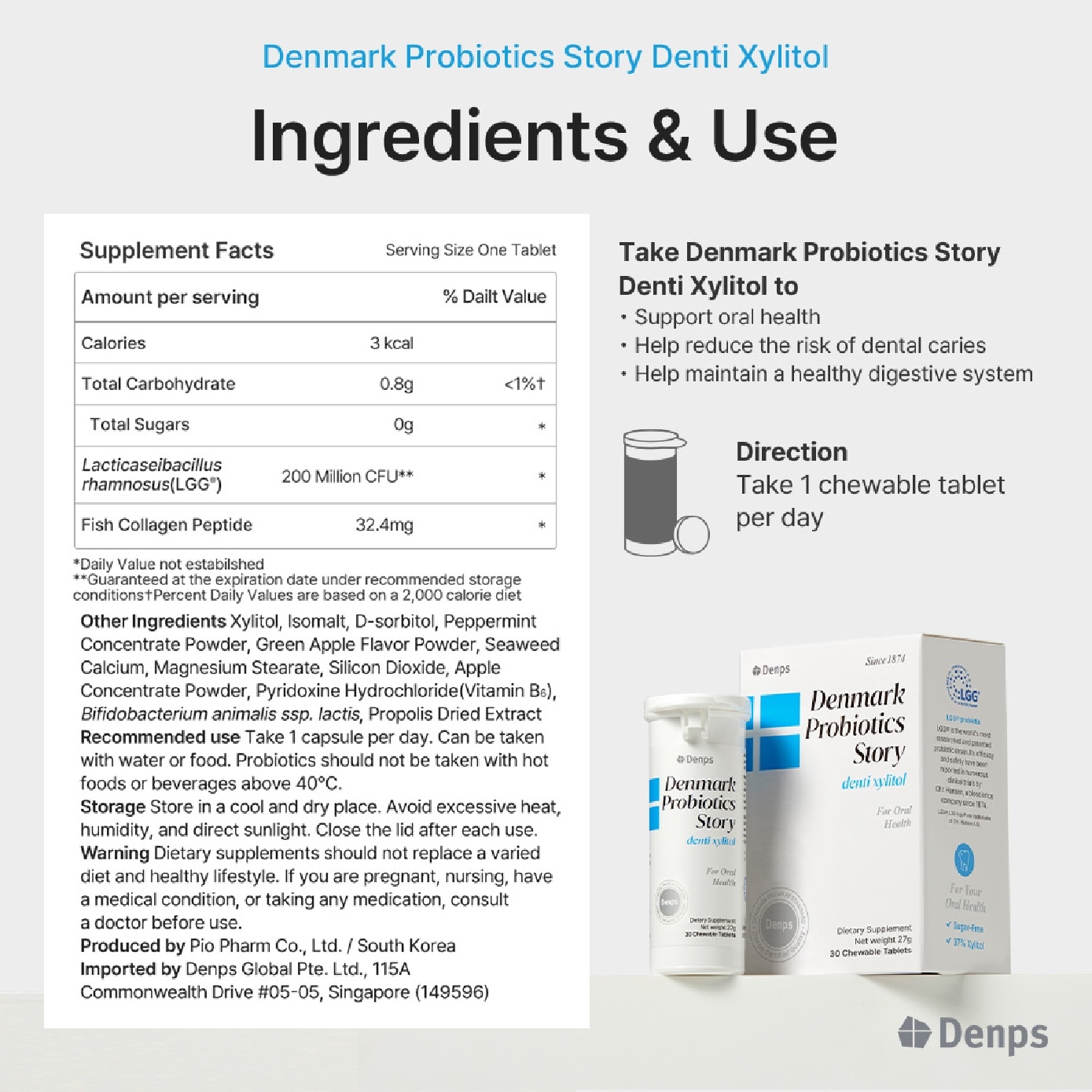 Denmark Probiotics Story Denti Xylitol For Oral Health Chewable Tablet 30s