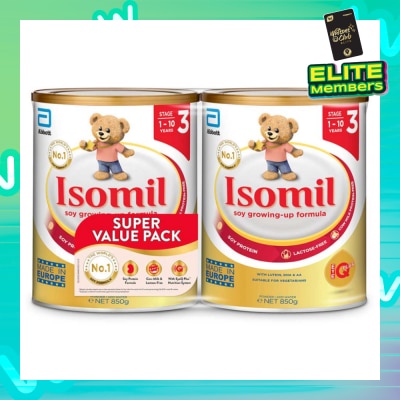 ISOMIL Soy Growing-Up Formula Stage 3 Twin Pack (1-10 Years and Suitable For Vegetarian) 850g x 2s (Expiry: Feb`2026)