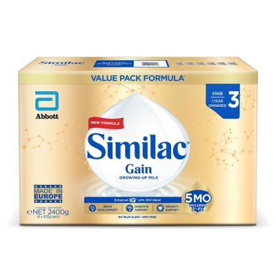 SIMILAC Gain Growing-Up Milk Formula Stage 3 5MO (1 Year Onwards) Value Pack 400g x 6s