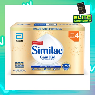 SIMILAC Gain Kid Pre-School Milk Formula Stage 4 5MO Value Pack (3 Years Onwards) 400g x 6s