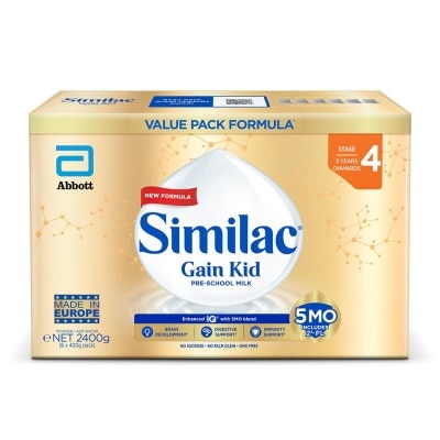 SIMILAC Gain Kid Pre-School Milk Formula Stage 4 5MO Value Pack (3 Years Onwards) 400g x 6s