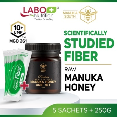 MANUKA SOUTH UMF 10+ MGO261 Manuka Honey 250g + Bioactive Organic Fiber Sachet 5s (Authentic New Zealand Manuka Honey & Bloat-free