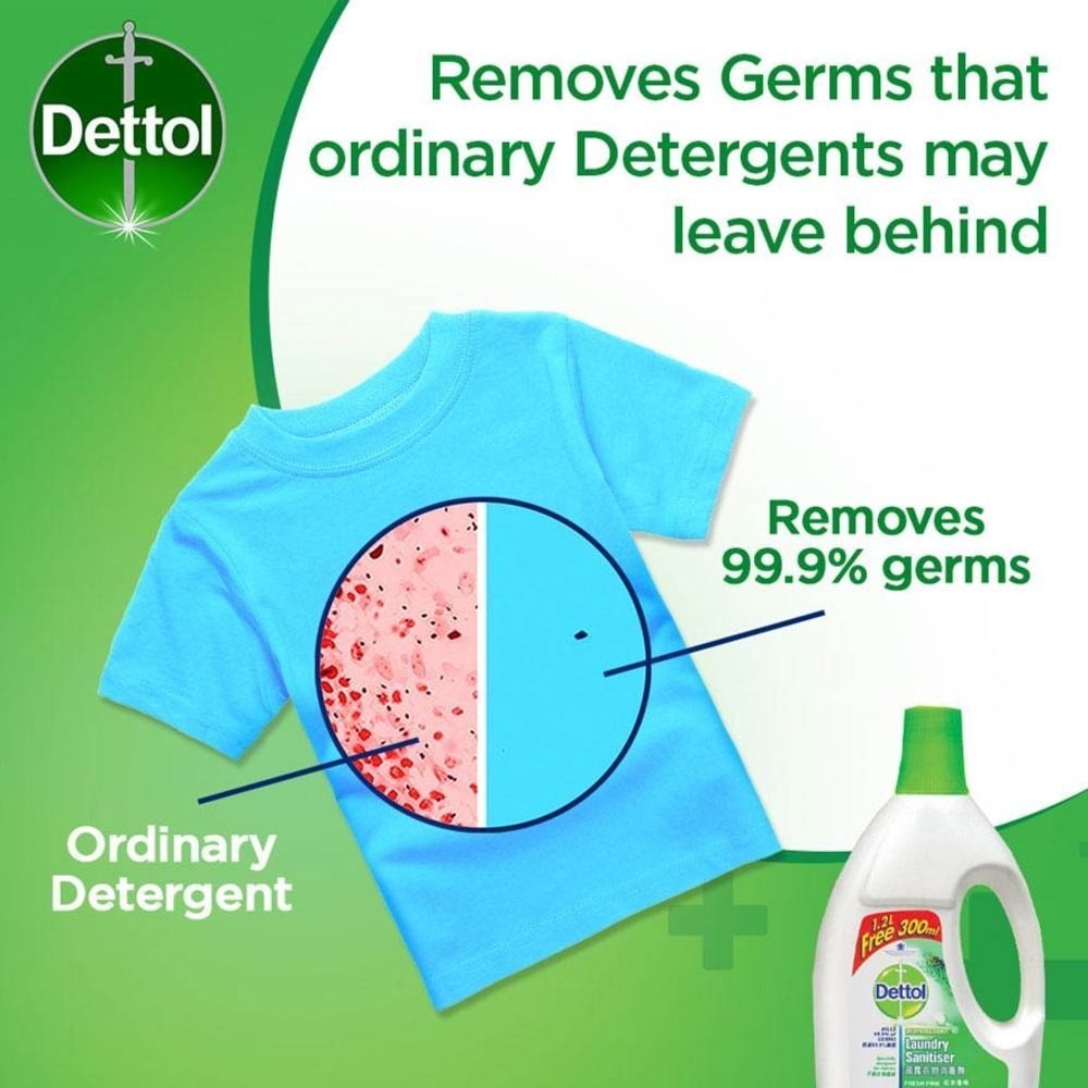 Dettol Laundry Sanitizer Fresh Pine 1.2L + 300ml (Kills 99.9% Germs)