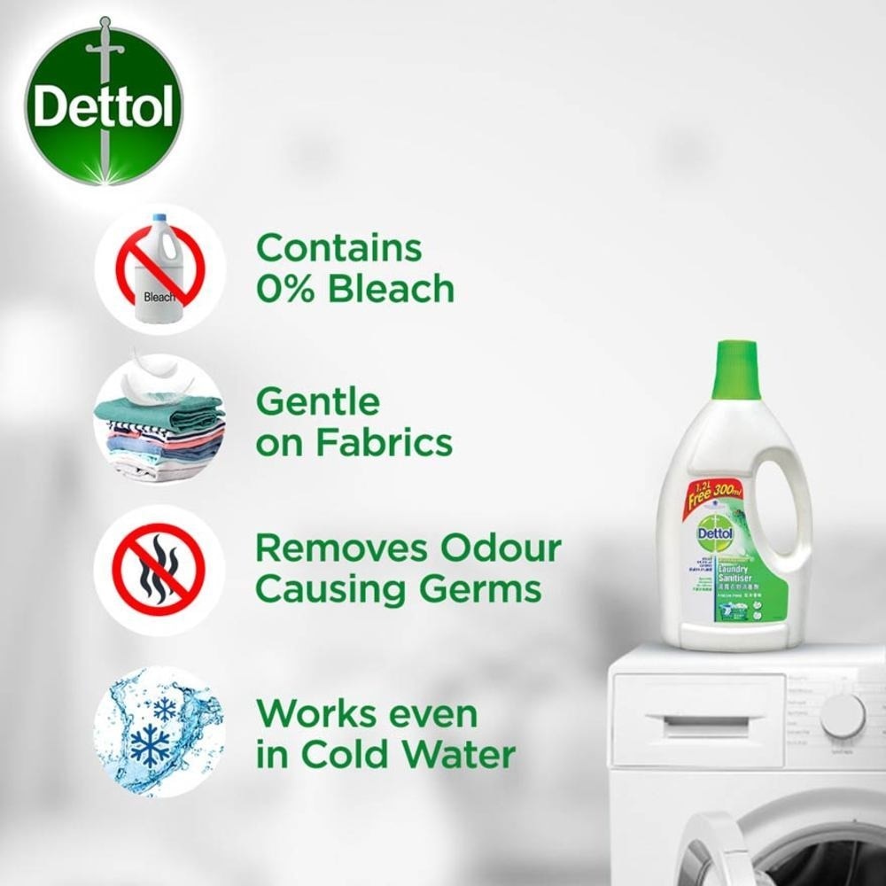 Dettol Laundry Sanitizer Fresh Pine 1.2L + 300ml (Kills 99.9% Germs)