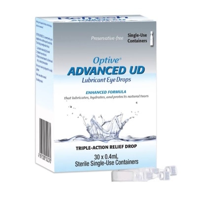 OPTIVE Advanced UD Lubricant Triple Action Relief Eye Drops (Lubricates Hydrates & Protects Natural Tears) Sterile Single-Use Containers 0.4ml x 30s