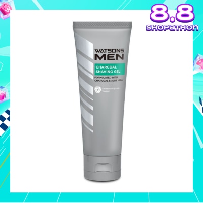 WATSONS Men Charcoal Shaving Gel (Formulated With Charcoal & Aloe Vera) 100g