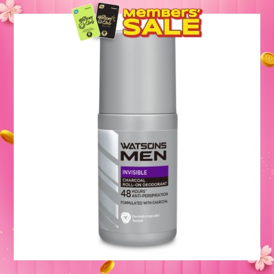 WATSONS Men Invisible Charcoal Roll-On Deodorant Anti-Perspiration 50ml