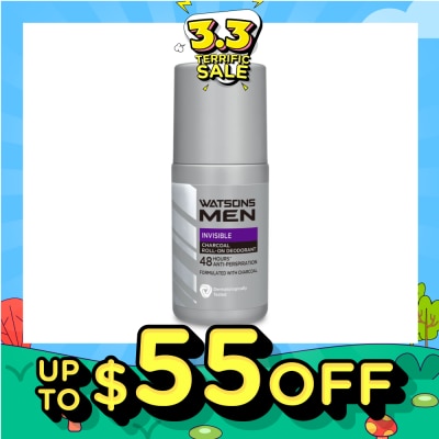 WATSONS Men Invisible Charcoal Roll-On Deodorant Anti-Perspiration 50ml