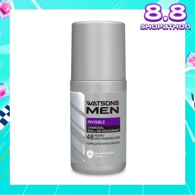 WATSONS Men Invisible Charcoal Roll-On Deodorant Anti-Perspiration 50ml