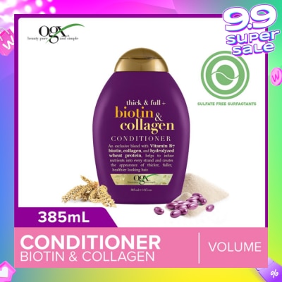 OGX Biotin & Collagen Conditioner + Thick & Full (For Normal To Thinning Hair) 385ml