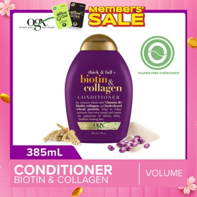 OGX Biotin & Collagen Conditioner + Thick & Full (For Normal To Thinning Hair) 385ml