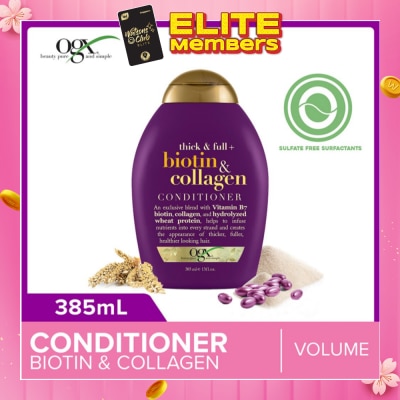 OGX Biotin & Collagen Conditioner + Thick & Full (For Normal To Thinning Hair) 385ml