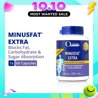 OCEAN HEALTH Minus Fat Extra Natural Nutrients With Chromium Vegetarian Capsule (To Blocks Fat, Carbohydrate & Sugar Absorption) 60s (Expiry: May`2027) image