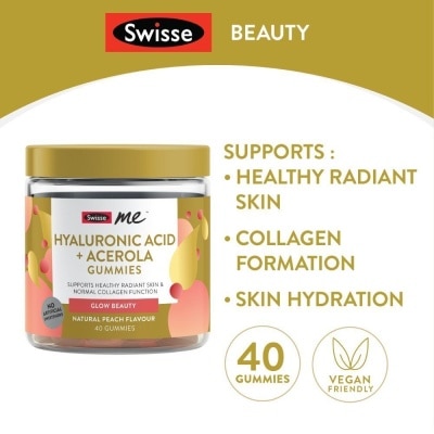 SWISSE Me Hyaluronic Acid + Acerola Gummies Natural Peach Flavour (To Supports Healthy Radiant Skin, Collagen Formation & Skin Hydration) 40s