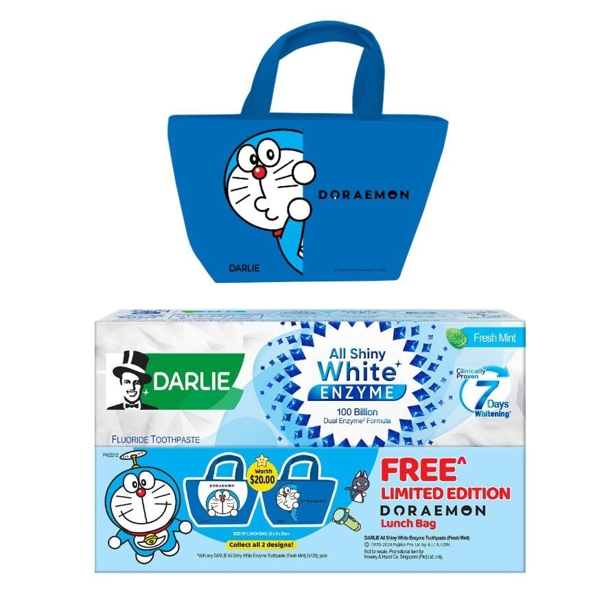 All Shiny White Enzyme Toothpaste Fresh Mint 120g x 2s + Free Limited Edition Doraemon Lunchbag 1s