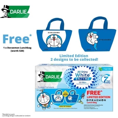 DARLIE All Shiny White Enzyme Toothpaste Fresh Mint 120g x 2s + Free Limited Edition Doraemon Lunchbag 1s