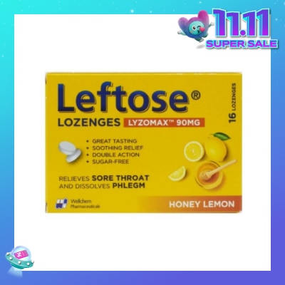 LEFTOSE Lozenges Lyzomax 90mg Honey Lemon Flavour 16 Lozenges