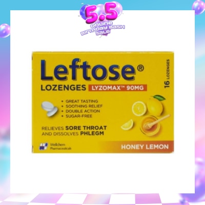 LEFTOSE - Lozenges Lyzomax 90mg Honey Lemon Flavour 16 Lozenges