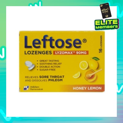 LEFTOSE Lozenges Lyzomax 90mg Honey Lemon Flavour 16 Lozenges