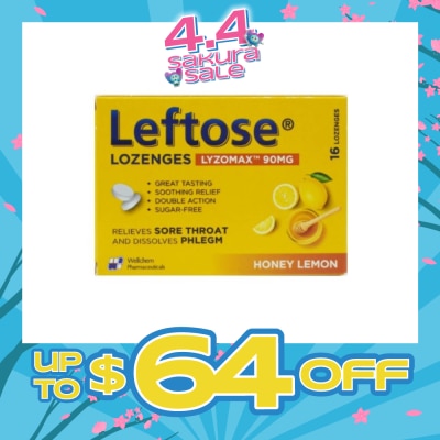 LEFTOSE - Lozenges Lyzomax 90mg Honey Lemon Flavour 16 Lozenges