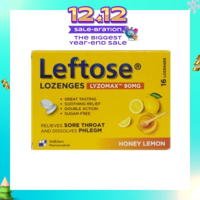 LEFTOSE Lozenges Lyzomax 90mg Honey Lemon Flavour 16 Lozenges